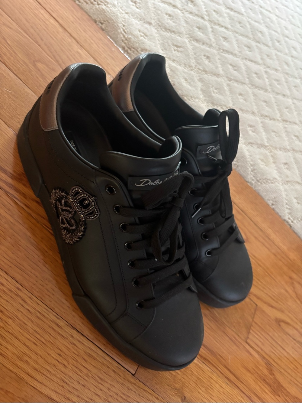 Dolce & Gabbana Black Sneakers with Metallic Heel Accent